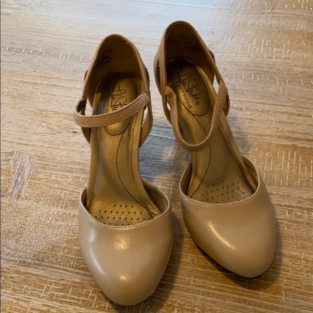 Tan leather low heel